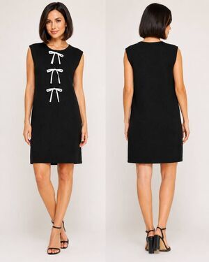 SHE + SKY Black Knit Bow Front Shift Sweater Dress Size Small NWT